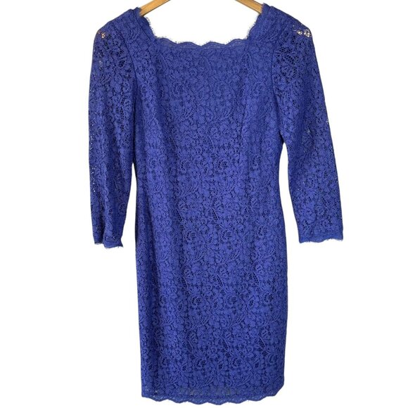 Adrianna Papell Royal Blue Lace Sheath Cocktail Dress Size 2 Wedding Guest Party - Picture 2 of 6
